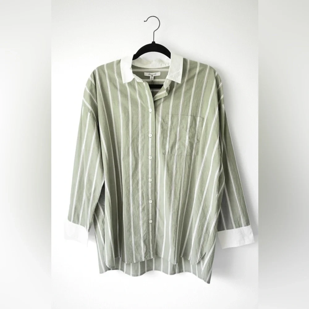 Madewell Olive Green Striped Button Down Shirt - Picture 6 of 13